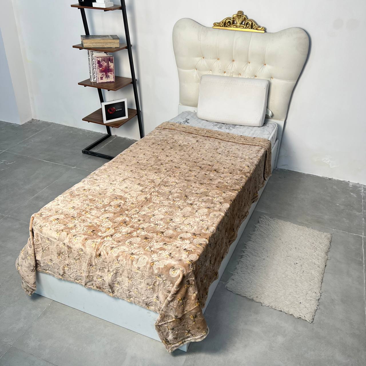 پتو مسافرتی ۱نفره طرح برجسته ترمه (کرم)