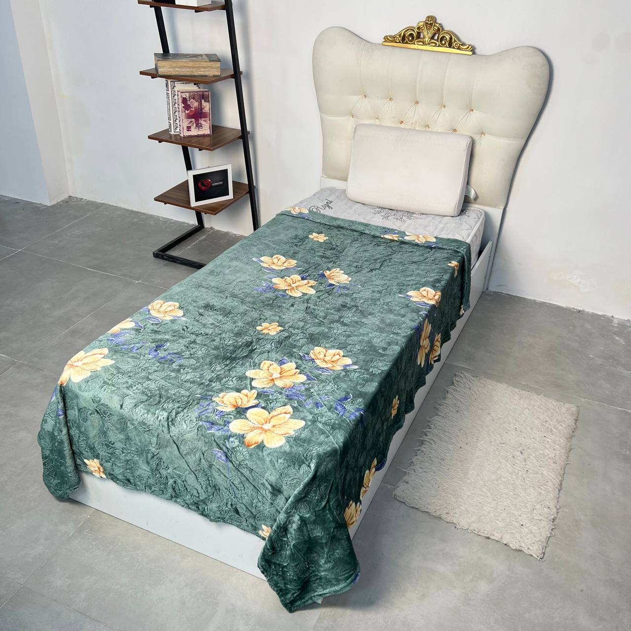 پتو مسافرتی ۱نفره طرح برجسته (ترمه سبز)