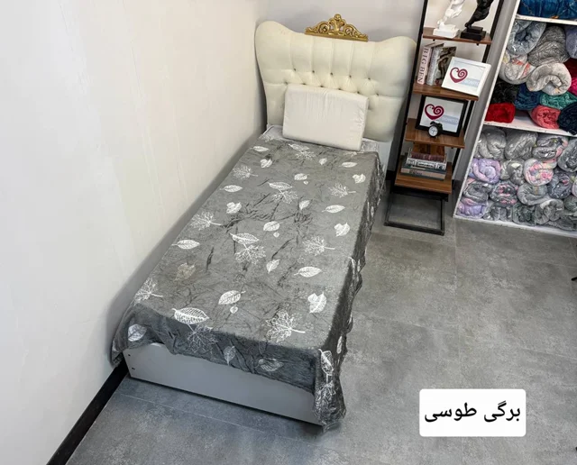 پتو حوله ای 1نفره طرح دار با برجستگی گل کد1(برگی طوسی)
