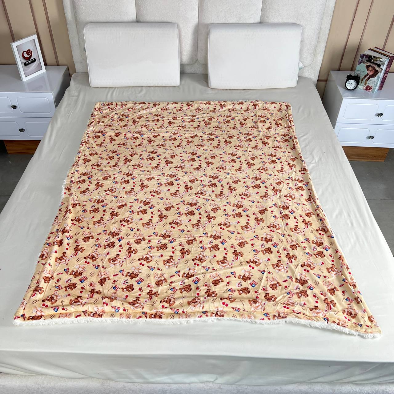 پتو کودک مخمل پشت سفید طرح (خرسی)
