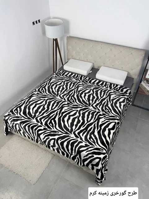 پتو چهارفصل دونفره برند sky کد5(گورخری زمینه کرم)