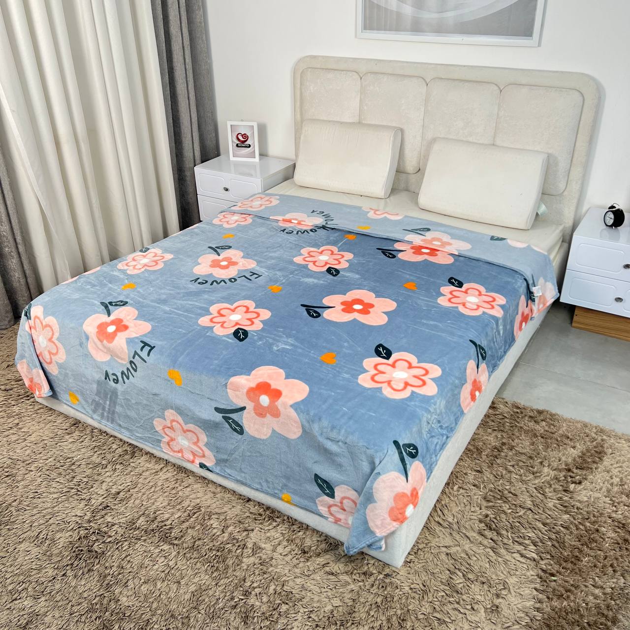 پتو مسافرتی ۲نفره طرح دار bonito کد۱۰(flowerطوسی)