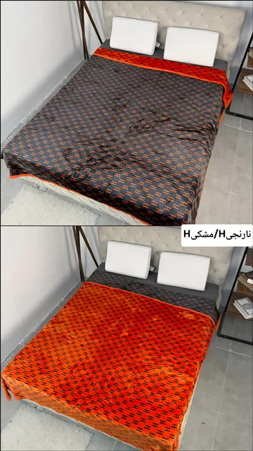 پتو چهارفصل دونفره دورو طرح دار برند sky (Hمشکی/Hنارنجی)