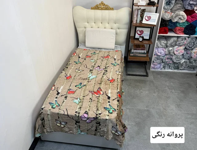 پتو حوله ای 1نفره طرح دار با برجستگی گل کد6(پروانه رنگی)